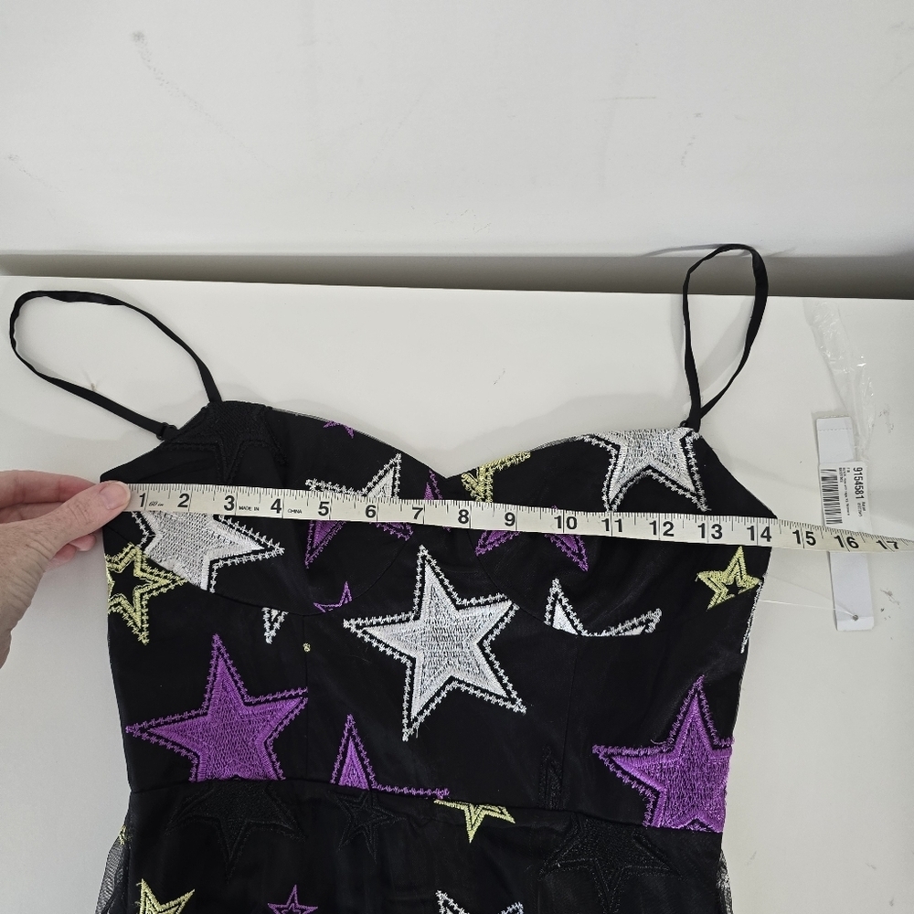 NWT Zendaya X Aqua Embroidered Star Gown Semi Sheer XS Black Purple Formal - Picture 10 of 15